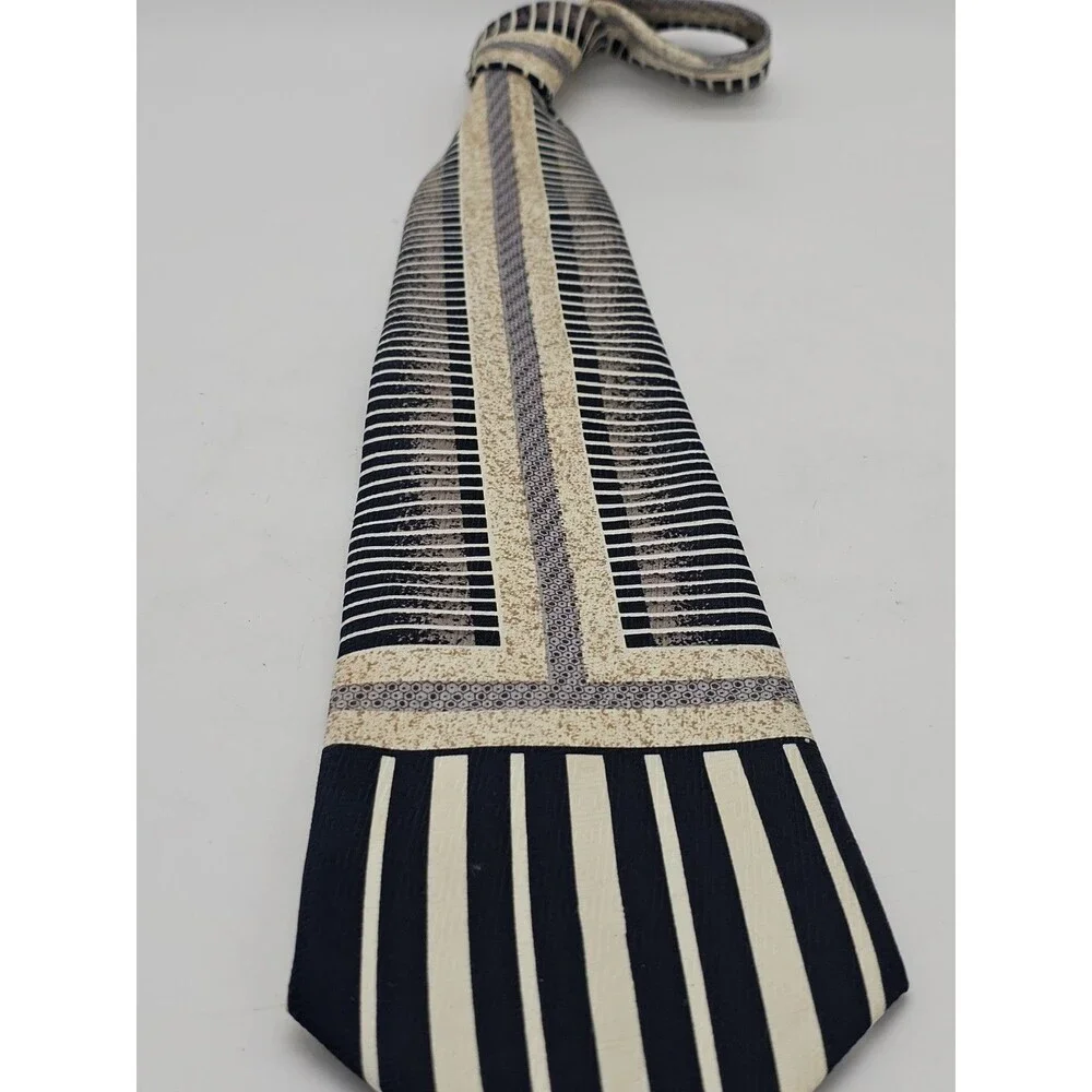 Museo Art Deco Silk Handmade Necktie Modern Linear Symmetry Striped Hand Made